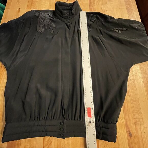 Gary Fabrikant Jacket Silk Shoulder pads Floral Embroidered Button Up Womens S - Picture 5 of 8